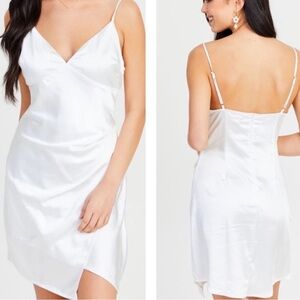 Altar'd State Ulissa White Satin V Neck Mini Slip Dress